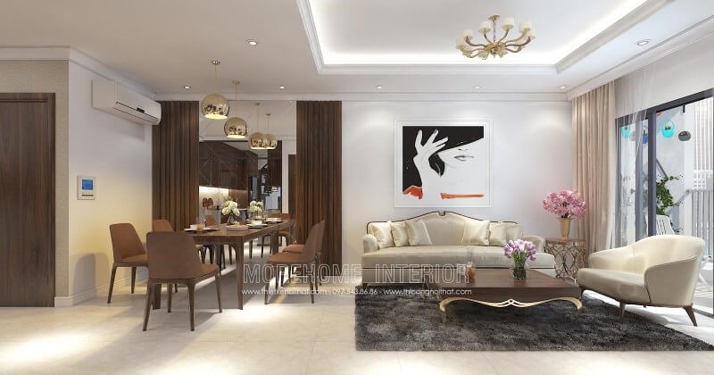 Sofa hiện đại bọc da màu kem mang lại sự sang trọng và cuốn hút hơn cho phòng khách, nổi bật lên những không gian.
